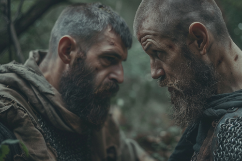 Angry male elf argues homeless man