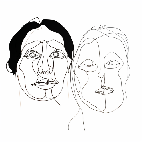 Minimalist Male Face and Pug Faces Line Drawings