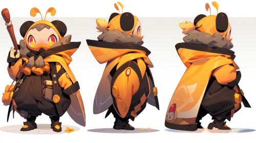 Anthropomorphised male honey bee holding crystalized sword