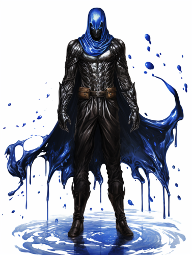 Male superhero standing on black oil stain