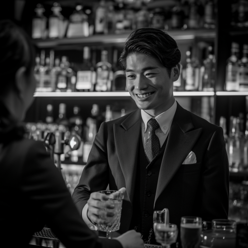 Man accepting drink from female bartender