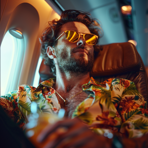 Man in Airplane Seat Relaxing