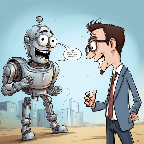 Man bullying a robot illustration