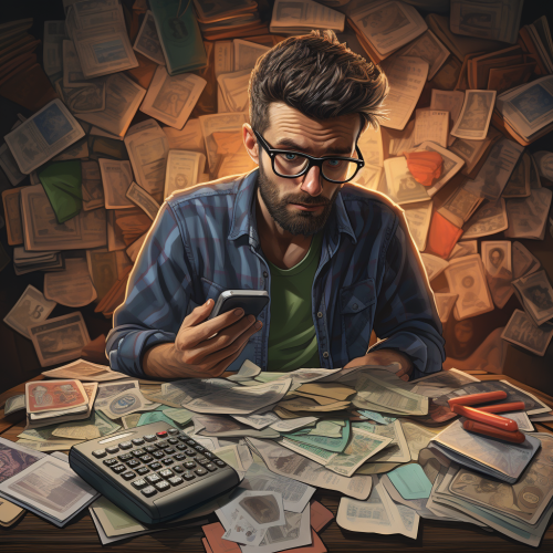 Man with Calculator and Bills