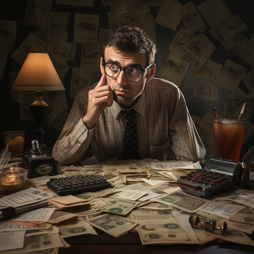 Man with Calculator and Bills