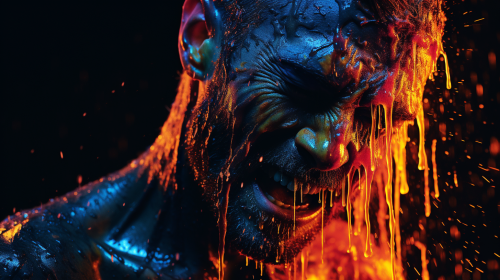 Man Crying Fire Rain Utopic Intricate Detailed Elegant Image