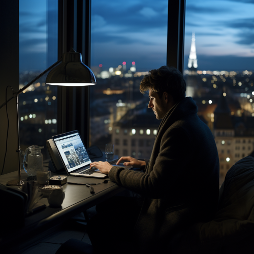 Man in Dark Room with Laptop Man in Dark Room with Laptop