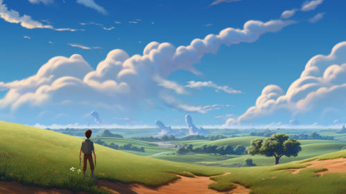 Man in Field Looking at Floating Island