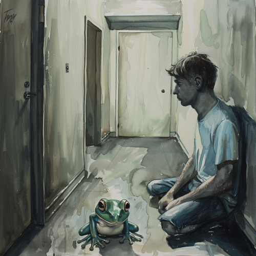Sad man and tree frog Sad man and tree frog