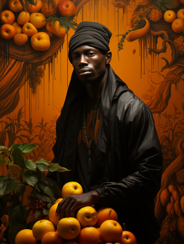 Colorful mural of a man on an orange wall