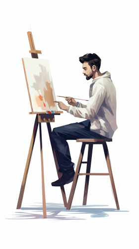 Geometric character design by man painting on easel