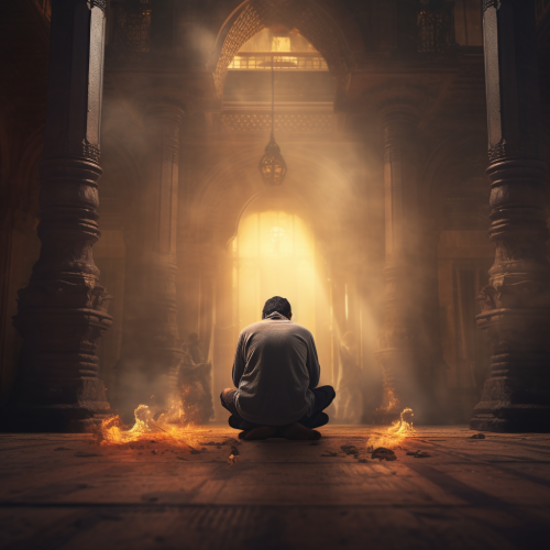 Man Praying Inside Temple