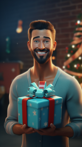 Man smiling with Christmas gift