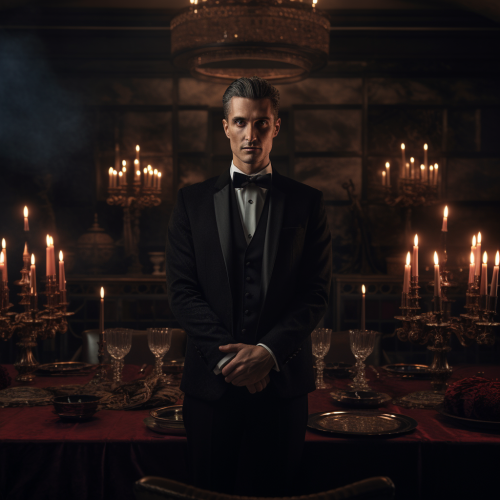 Glamorous man holding torch at dinner table