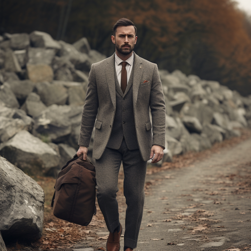 Man in Suit with Backpack Full of Stones