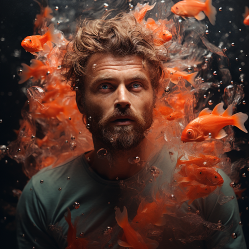 Man transforming into a goldfish