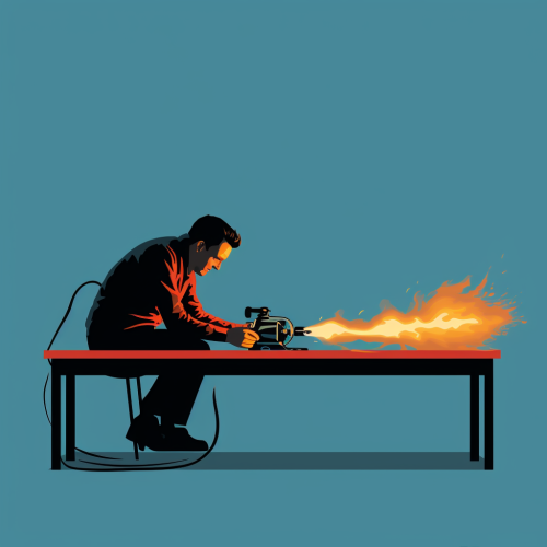 Man using blow torch on table