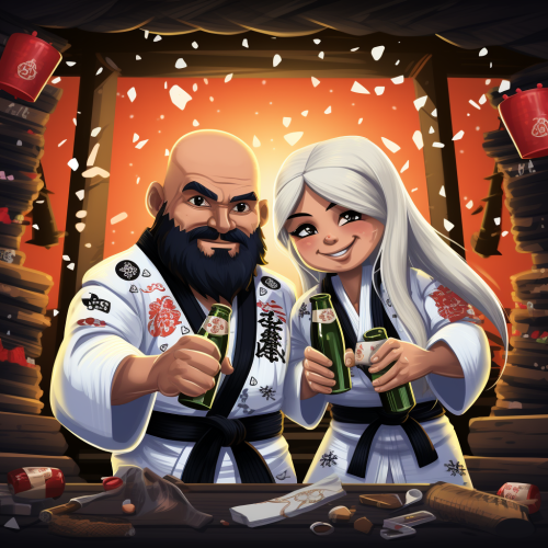 Happy New Year celebration with skull-headed couple