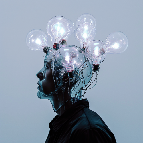 Man with Light Bulbs as Head