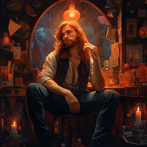 Hipster man sitting in candlelit bar