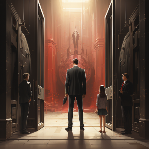 Strong boss looks down confidently