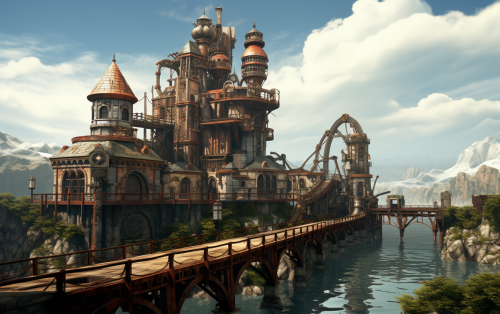 Aerial View of Mansion Factory Hybrid with Rope Bridges