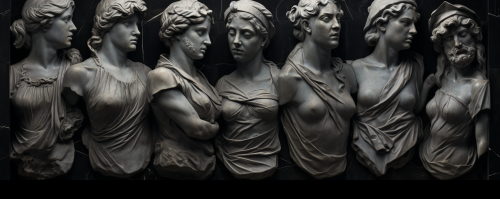 Marble Busts on Black Stone Wall