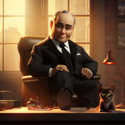 Marlon Brando as the Godfather with cute animated character Marlon Brando as the Godfather with cute animated character
