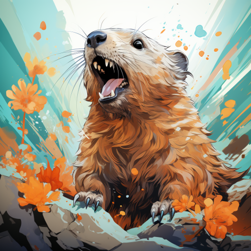 Adorable marmot illustration in mint green and peach colors