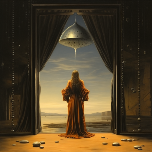 Surreal portrait of Mary Magdalene eavesdropping at a door