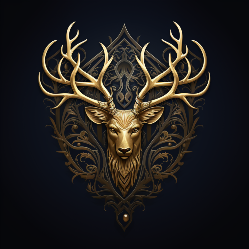Mascot logo featuring stag head with tree of life