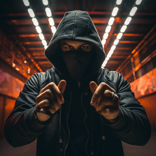 Masked man with hood and streetwear