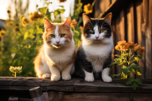 Cute cats on a wooden fence