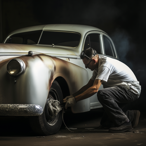 Mechanic working on a clean, modern, white car