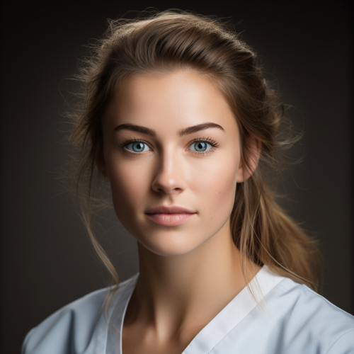 Smiling Dutch medical assistant in white Smiling Dutch medical assistant in white