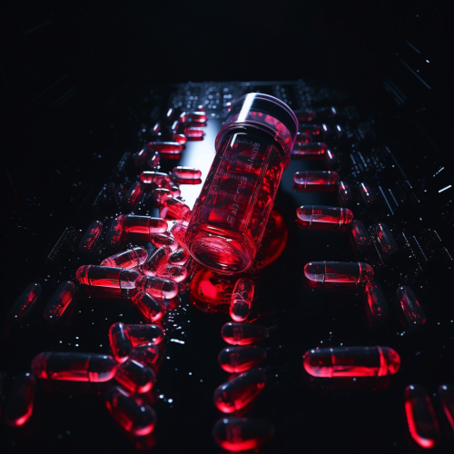 Close-up of Medicine with Red Neon Glitter
