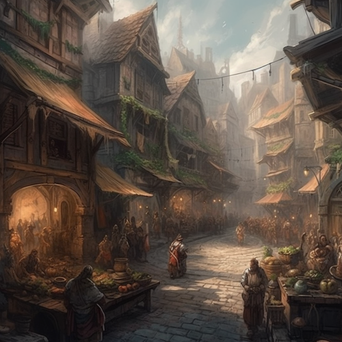 Medieval fantasy city street scene