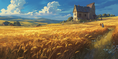 Golden Wheat Fields on Medieval Farmland