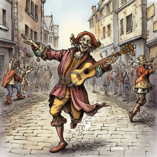Medieval jester dancing and singing Medieval jester dancing and singing