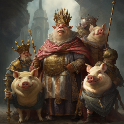 Illustration of a Medieval King Pig with Peasants