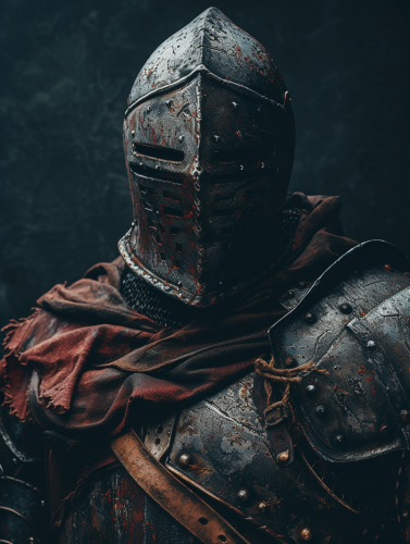 Medieval knight in rough armor