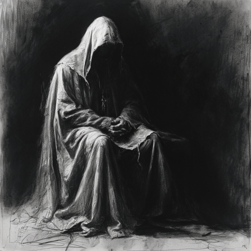 Emaciated priest in dark robes