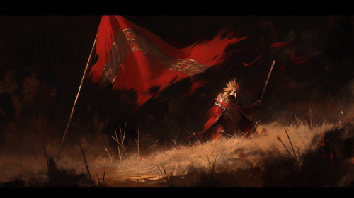 Illustration of Medieval Red Flag with Golden Eagle