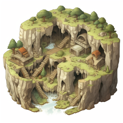 Isometric drawing of medieval spy hideout