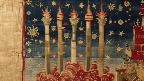 simple medieval tapestry oil drilling burst