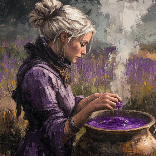 Elderly witch brewing magical potion
