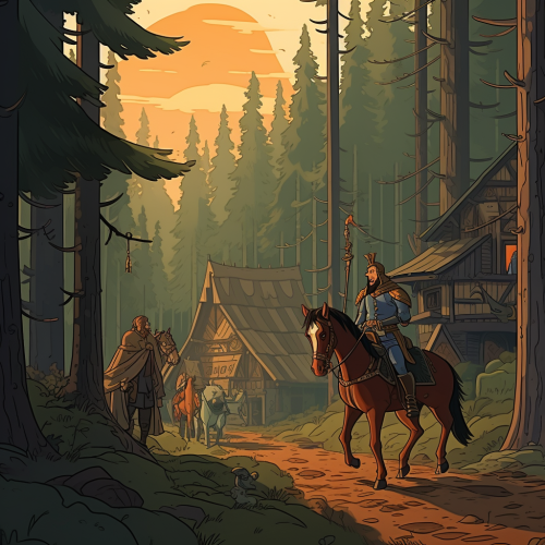 Cartoonish medieval woods at noon