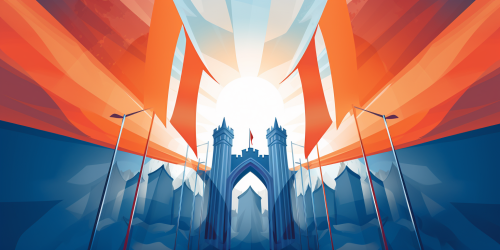 Medieval castle with banners