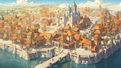 Aerial view of a magical medieval city