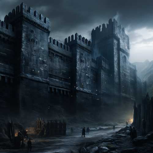 Impressive black wall surrounding medieval city